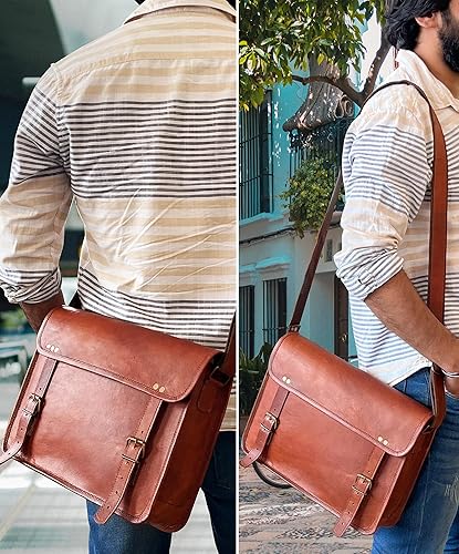 Miniatura 2 de RUSTIC TOWN Bolso bandolera de cuero para hombres y mujeres, bolso de hombro de cuero de grano completo para computadora portátil