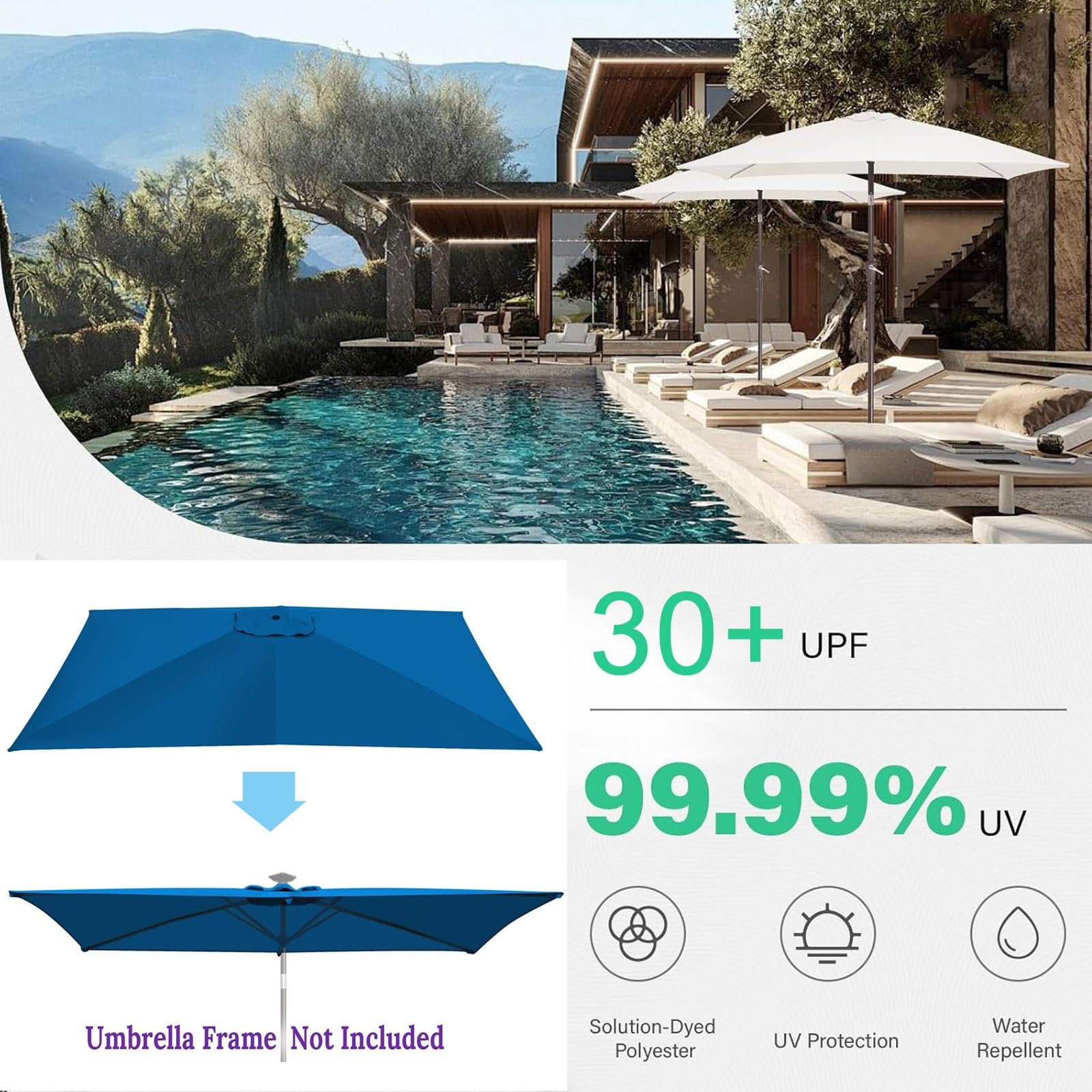 Auvent De Remplacement Pour Parasol 300×300cm 300x200cm 200x200cm - Toile De Rechange Pour Parasol Déporté Carré Dessus De Parapluie Rectangulaire En Polyester - 4/6/8 Baleines(Off-white,3X3m)