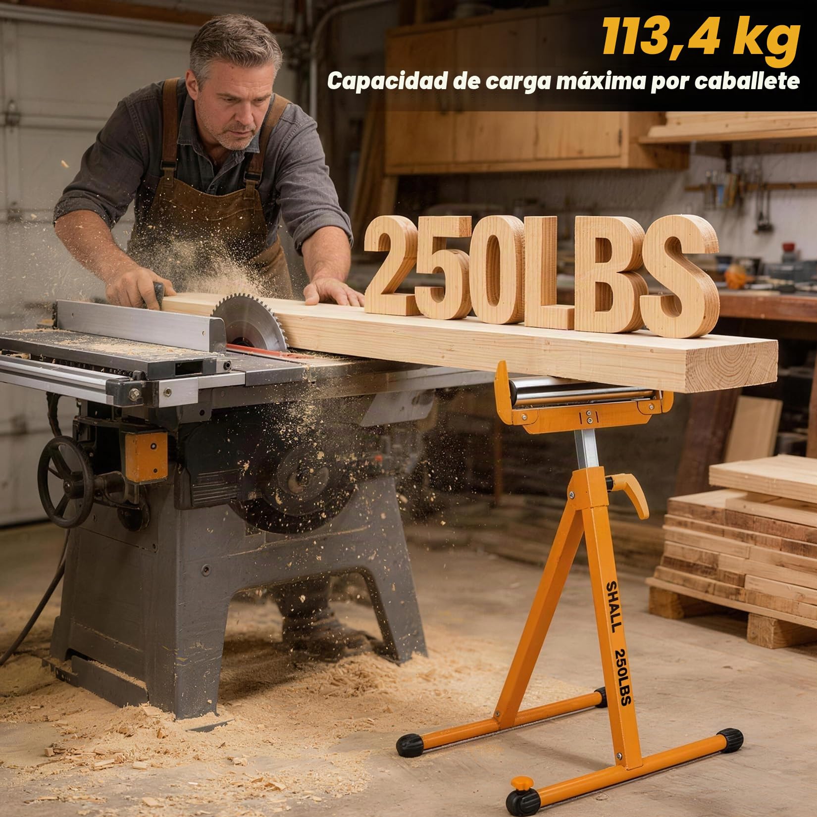 Shall Paquete de 2 soportes plegables para rodillos, capacidad de carga resistente de 250 libras, altura ajustable de 27.8 a 43 pulgadas, para sierra de mesa, carpintería