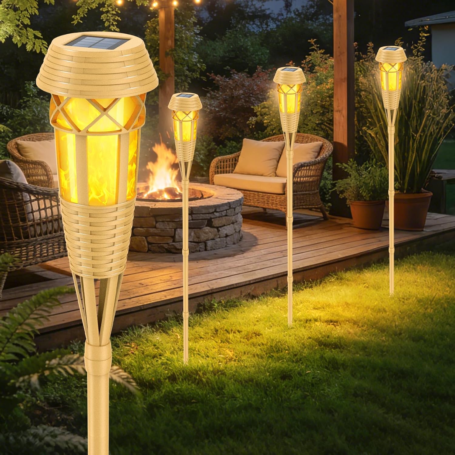 Solar Flickering Flame Torch Lights 2Pack - IP65 Waterproof Dusk to Dawn Auto On/Off, Outdoor Decorative Lights for Garden Yard