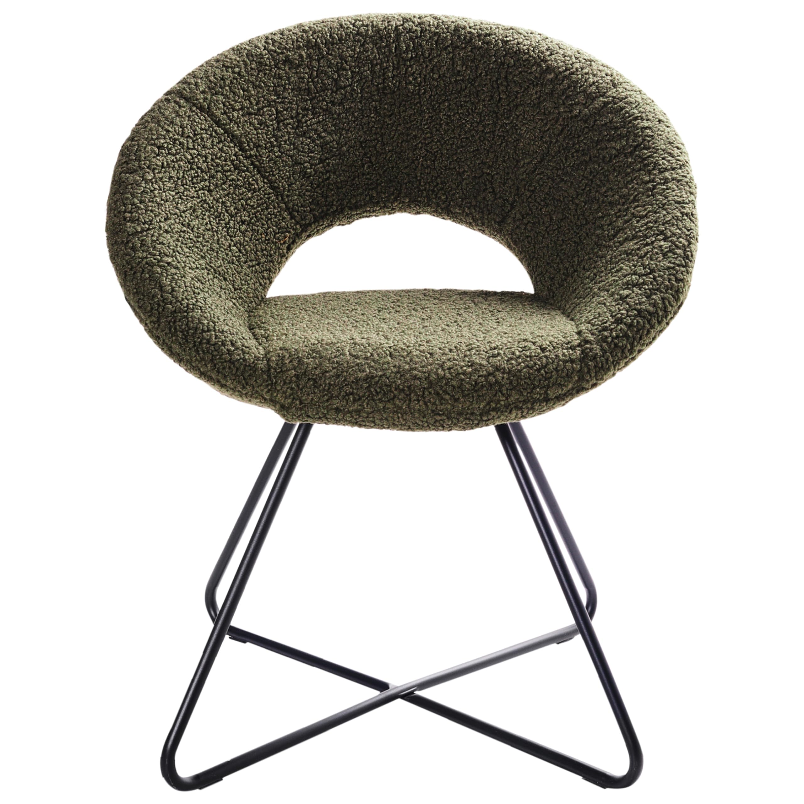Beliani Sessel rund Bouclé grün mit schwarzem Metallgestell Kufen Glamourös Retro Rachel
