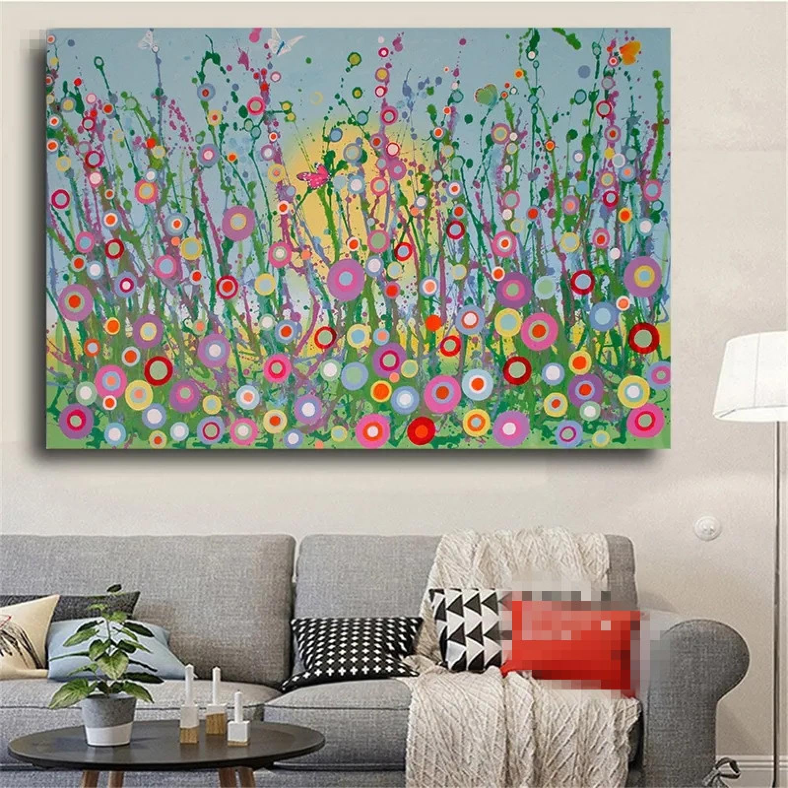 Impression de fleurs et de soleil abstrait sur toile murale haut de gamme - 8