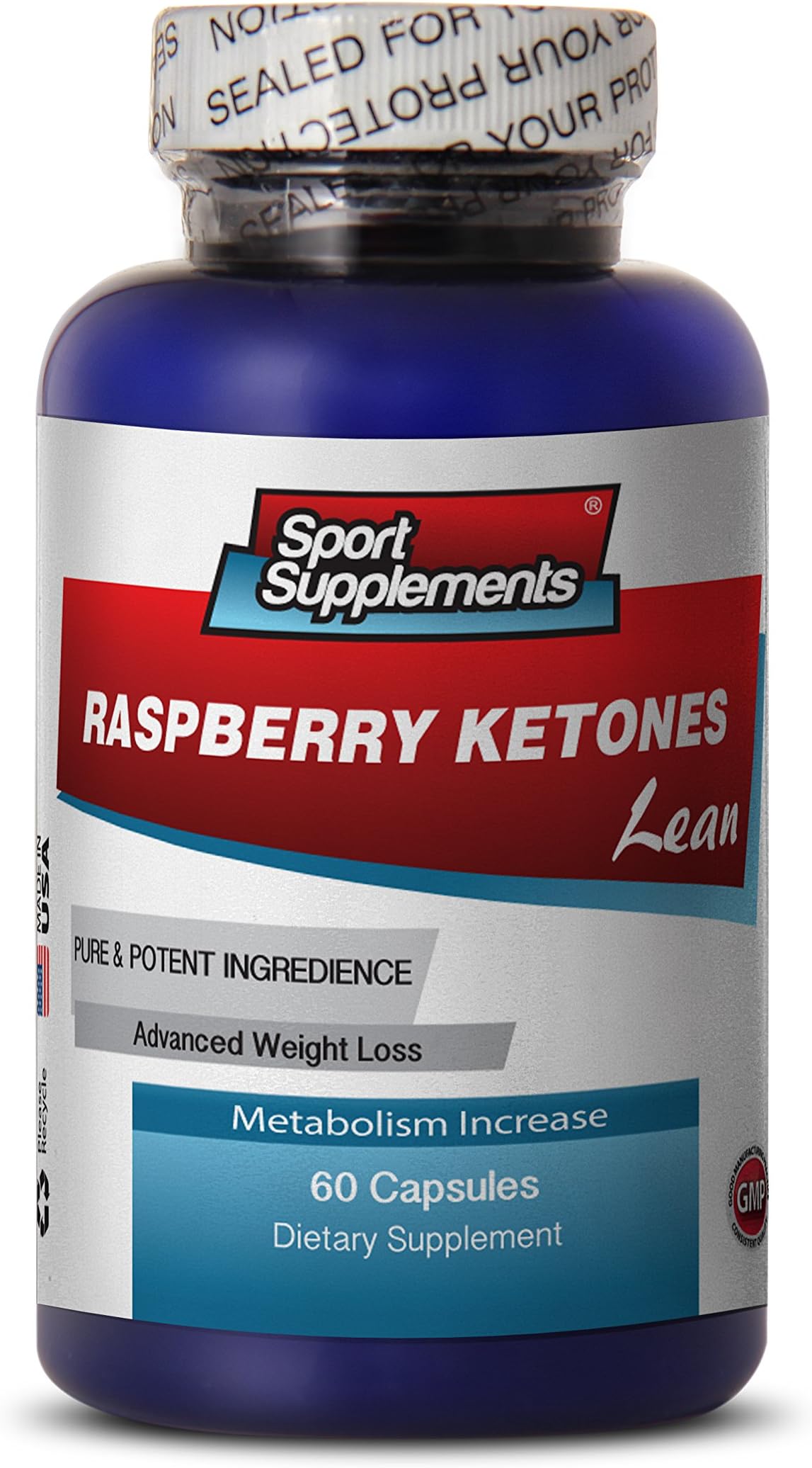 Sport Supplemets Raspberry Ketones Lean 1200mg w/Acai, Green Tea, Resveratrol (1 Bottle 60 Capsules)