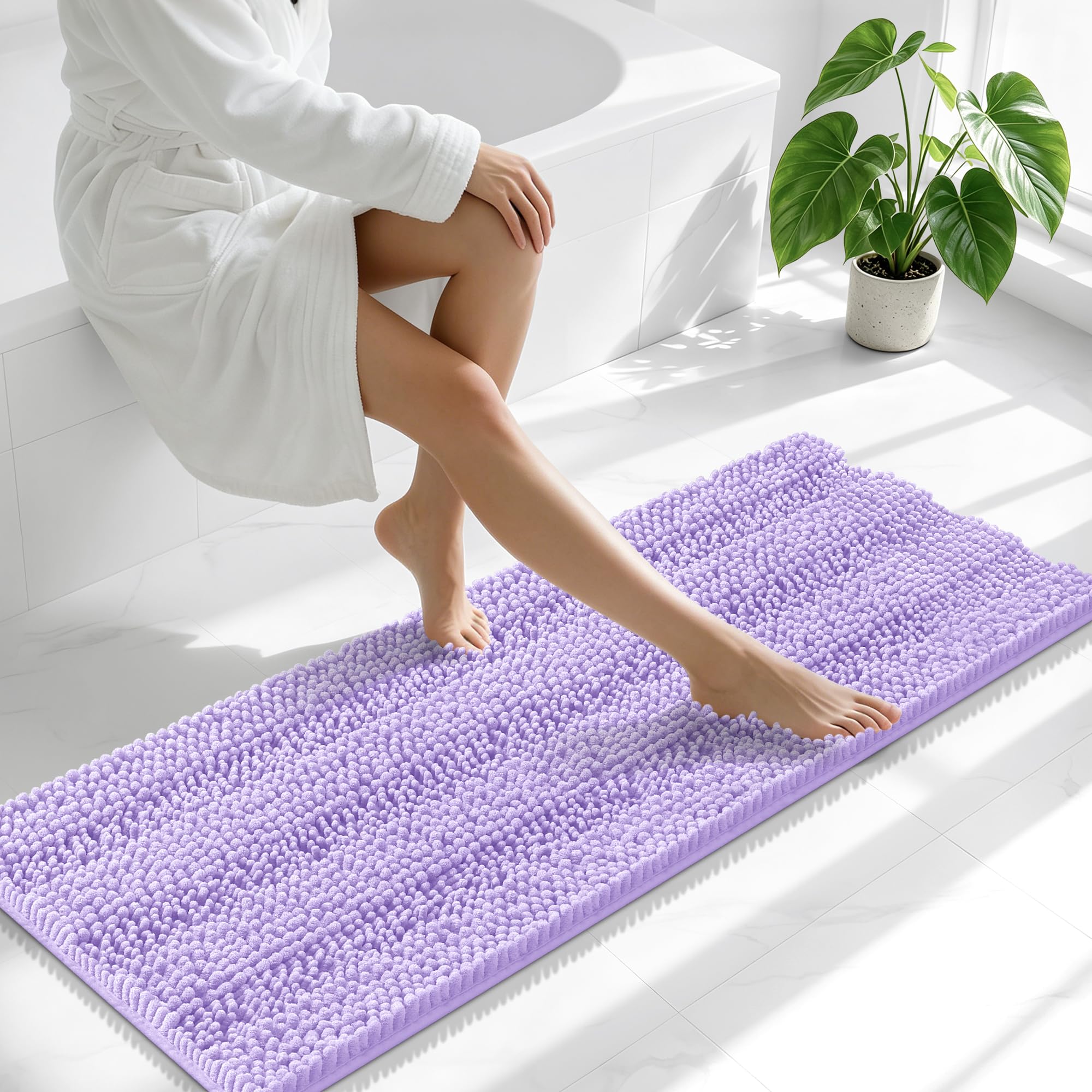 Smiry Thick Chenille Bathroom Runner Rugs 47x17, Soft Bath Mat, Lavender