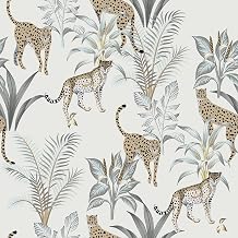 VaryStyle 17.7"x393" Grey Jungle Leopard Wallpaper Peel and Stick Wallpaper Animals Cheetah Palm Tree Wallpaper Grey Tropical Contact Paper Waterproof Vinyl Wall Paper for Farmhouse Bathroom Playroom