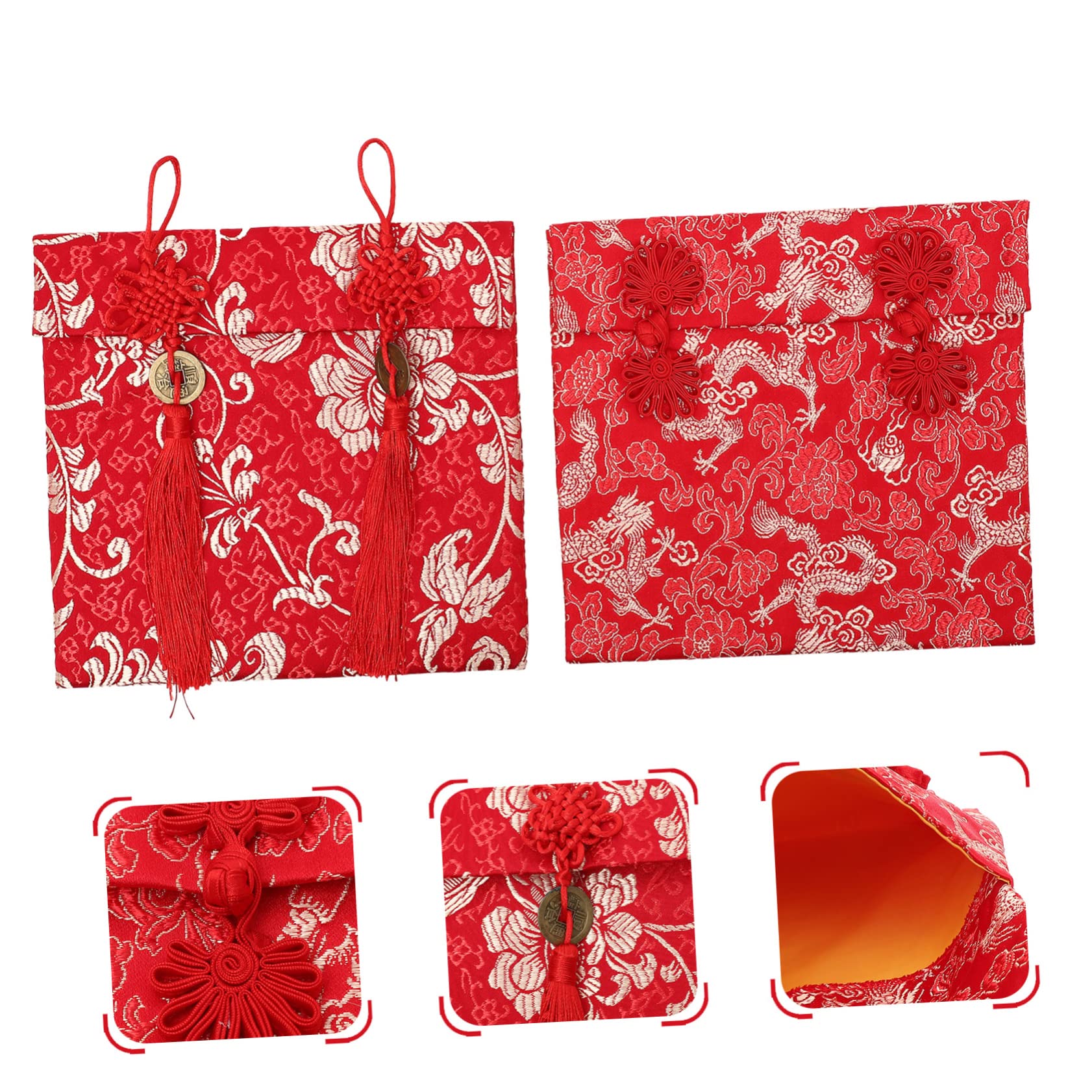 TEHAUX 10piezas Sobres Rojos De Seda Para Dinero Diseño De Chinos Paquete Para Bodas y Celebraciones Del Año Lunar