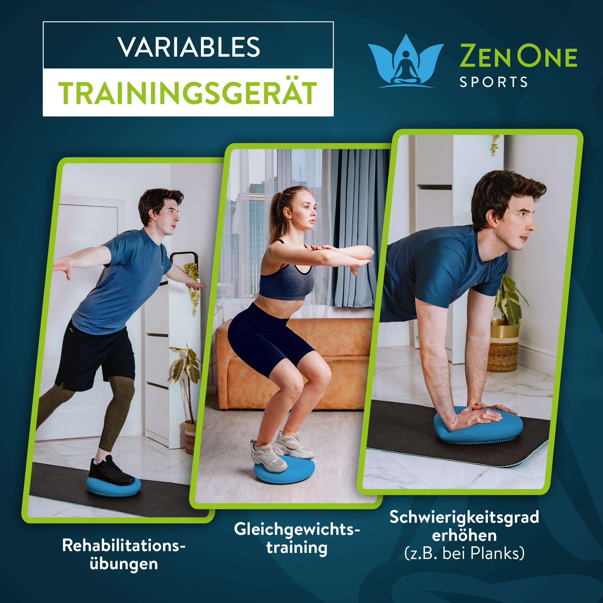 ZenBalance Plus Cuscino Propiocettivo, Cuscino Ortopedico per Riabilitazione, Disco Propiocettivo Gonfiabile per Postura, Balance Board per Sport & Fisioterapia, incl. Pompa, e-Book, 33 cm