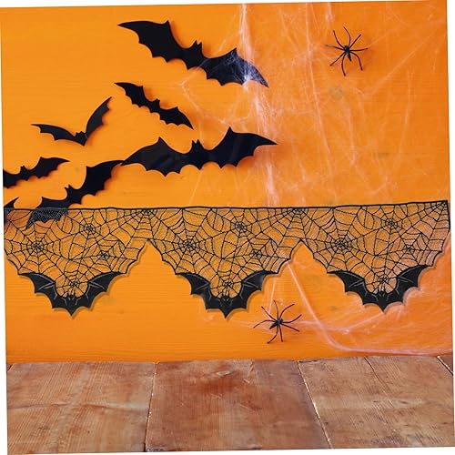 Miniatura 4 de KJHBV Halloween Tablecloth Cobweb Fireplace Mantel Scarf Halloween Door Curtain Cobweb Lampshade Cobweb Table Black Lace Spider Polyester