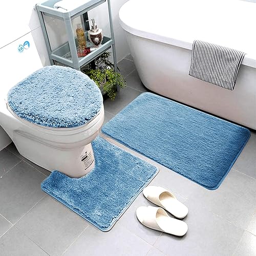 Luxury Home Linen - Juego de 3 alfombras de baño sólidas absorbentes de microfibra súper suave y esponjosa con respaldo de goma, incluye alfombra de