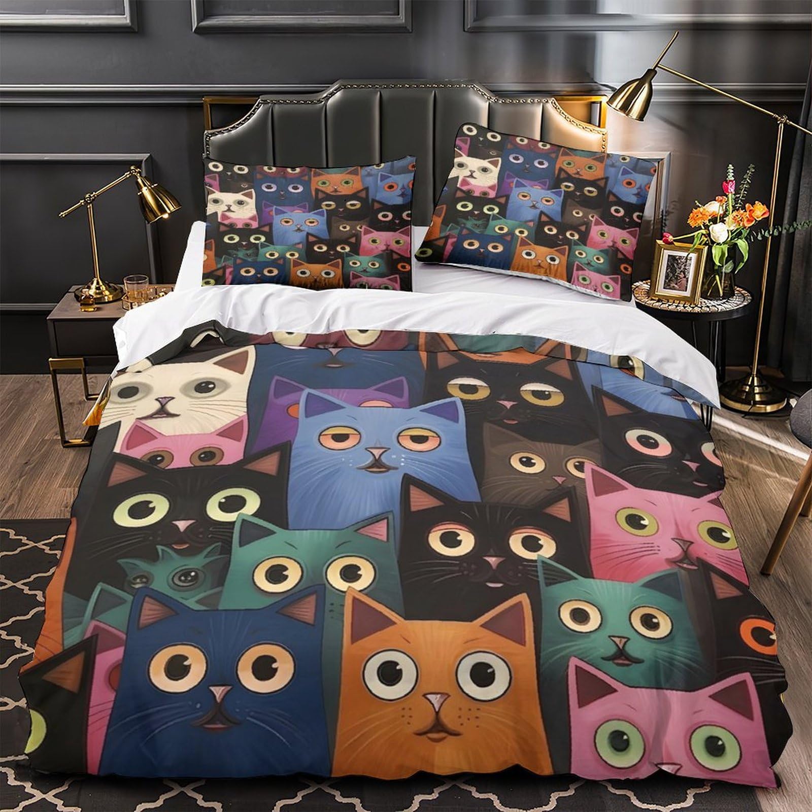 Housse de Couette Chat 3D Décoration de Chambre Adulte Ambiance Cosy