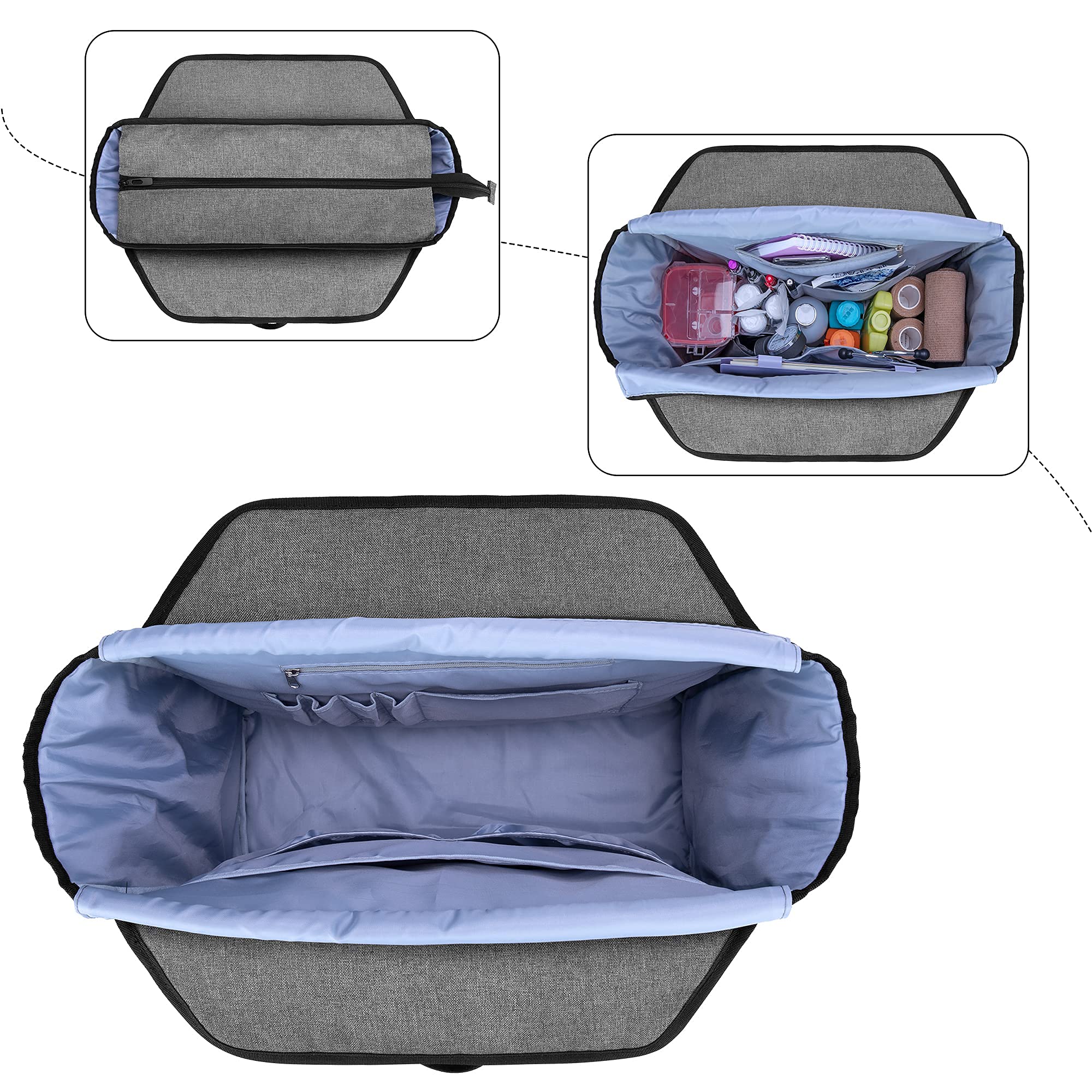 CURMIO Borsa per infermiere, borsa portatile per forniture mediche con tracolla per visite a domicilio, studio clinico, assistenza sanitaria, solo borsa, Grigio