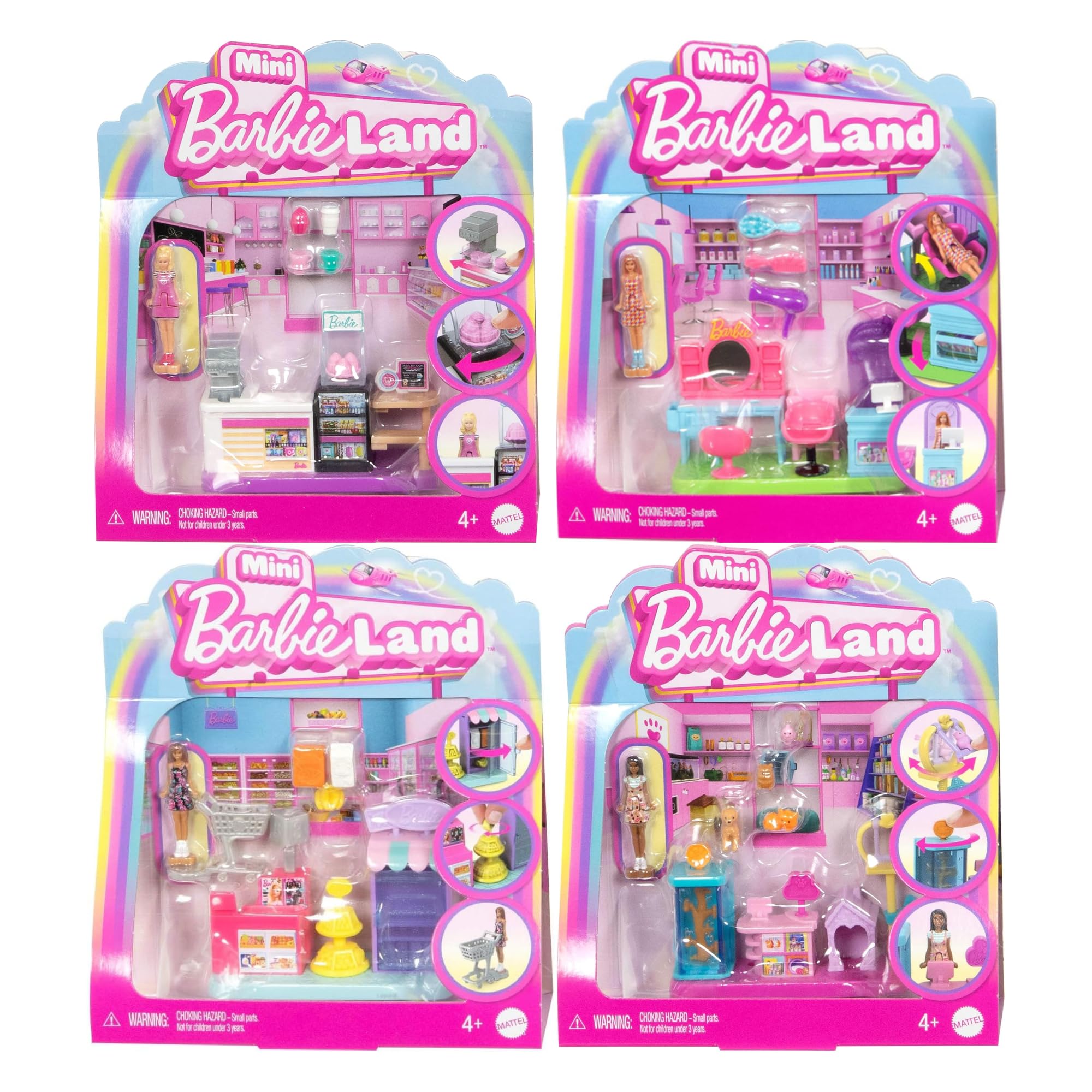 Barbie Mini Land Playsets Doll & Toy Vehicle Sets Bargain Bundles - (4 Piece Shop Playset Bundle Set 3)