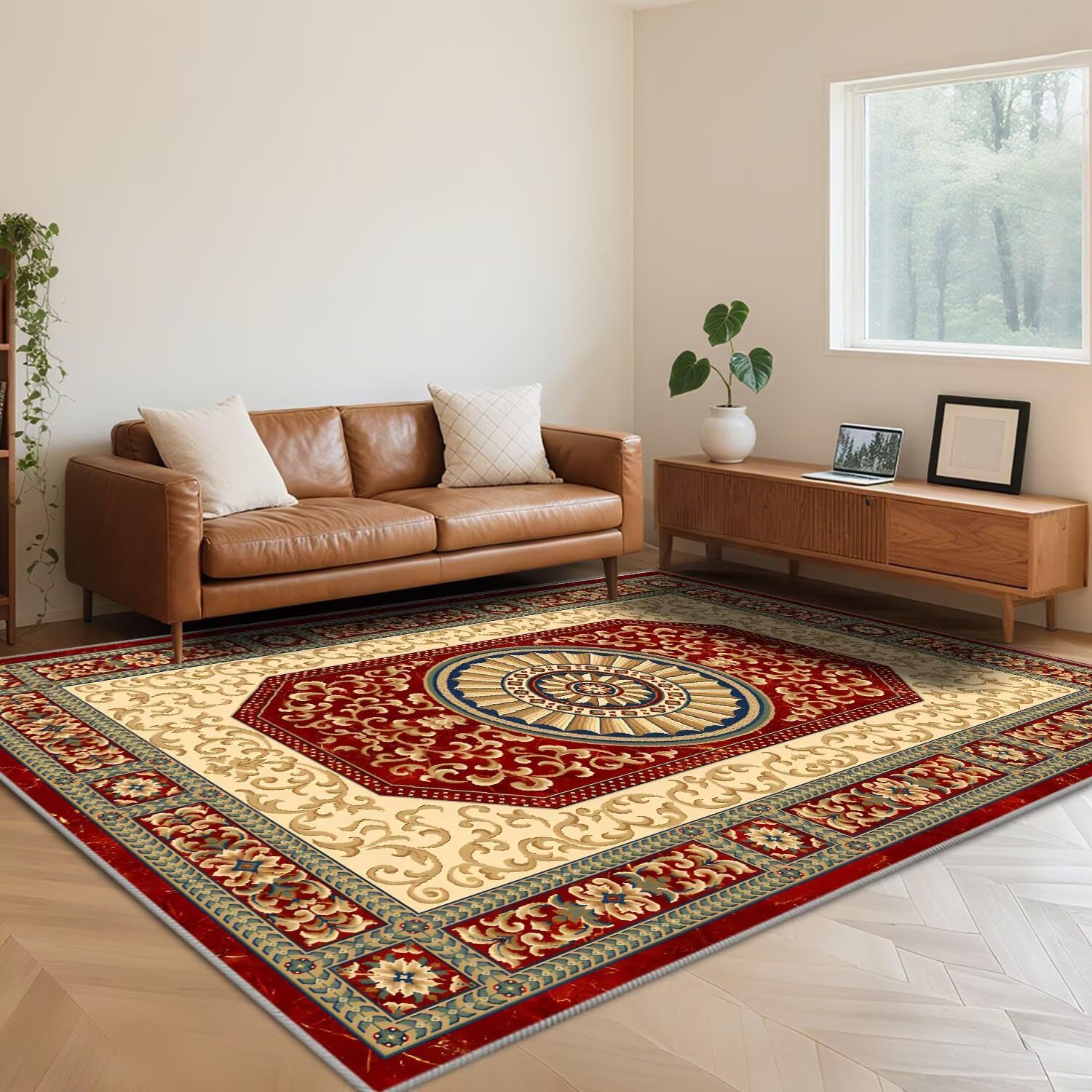 Tapis de sol rouge à poils courts déco salon et bureau contemporain 160x200