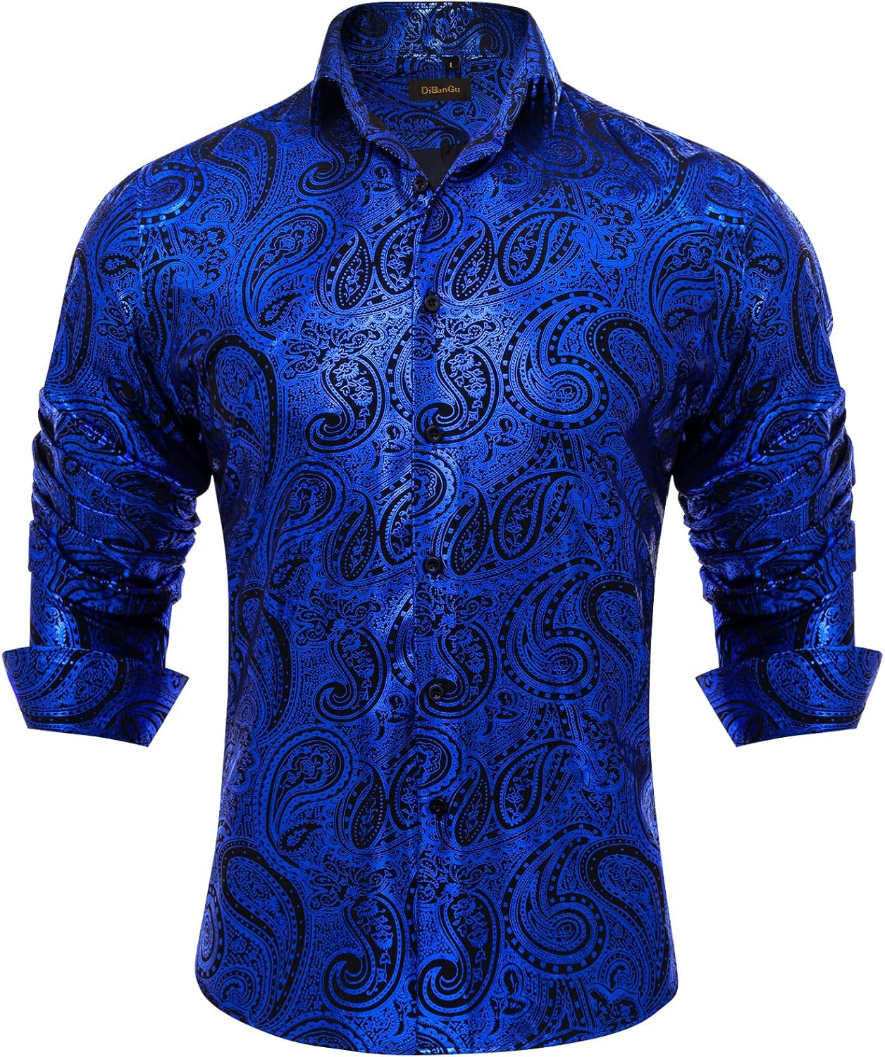 DiBanGu Mens Paisley Dress Shirt Luxury Printed Long Sleeve Button Down Shirts Regular Fit Shiny Shirts for Wedding Prom