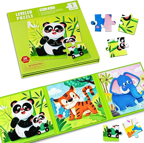 Rompecabezas magnéticos para niños de 3 a 5 años, libro de rompecabezas magnético de animales 3 en 1, juguete de aprendizaje preescolar Montessori,