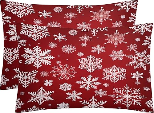 Miniatura 2 de OmErsa Juego de funda de edredón de copo de nieve, tamaño individual, 3 piezas, funda de edredón roja y 2 fundas de almohada, microfibra suave,