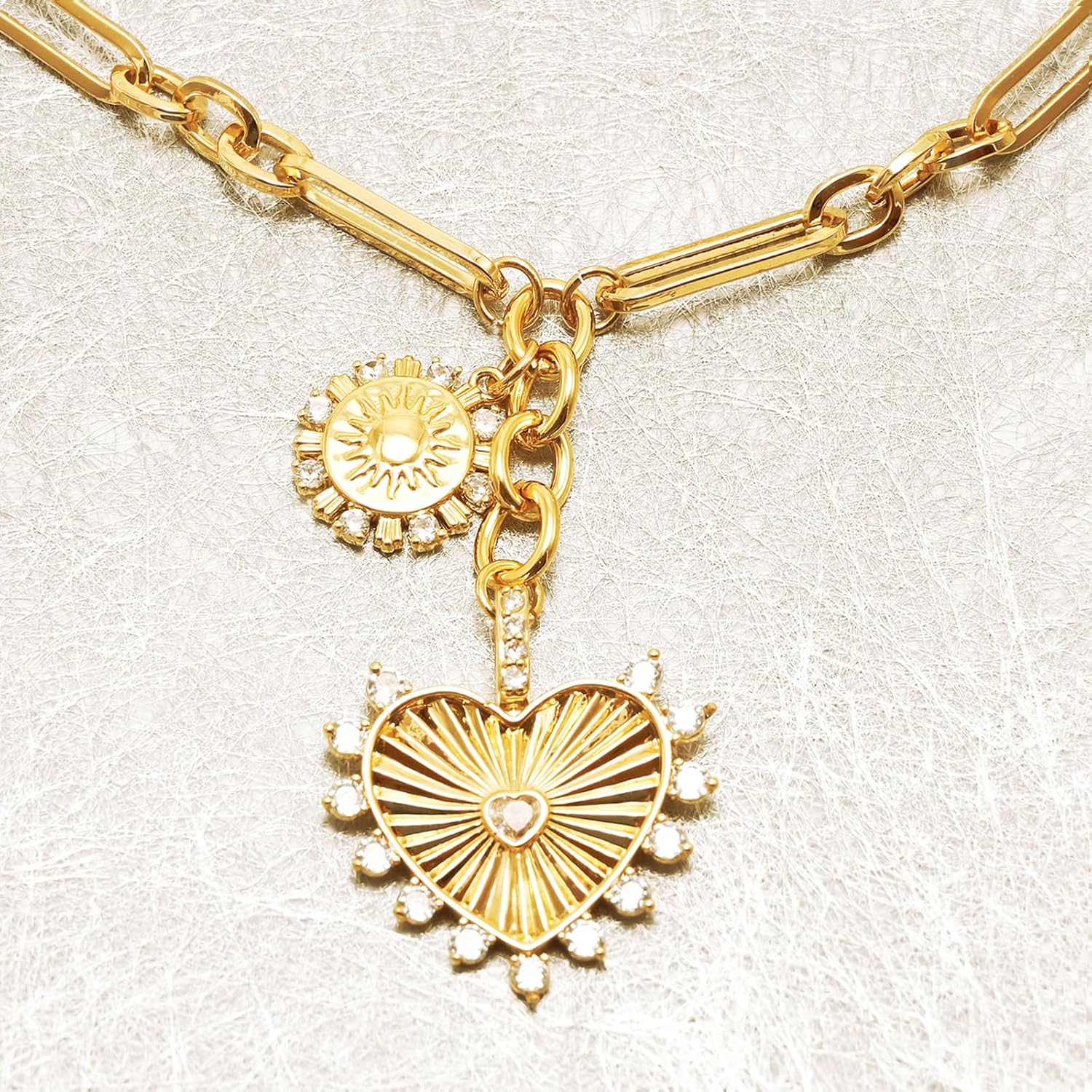 Sun Heart Necklace for Women 18K Gold Plated Heart Pendant Necklace Chunky Chain Choker Necklaces Hip Hop Charm Necklaces Trendy Unisex Jewelry - Image 3