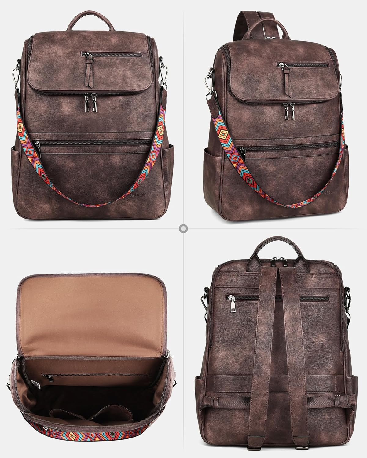 FADEON Laptop Backpack for Women Leather Travel Backpack with Laptop Compartment, Designer Ladies Computer Backpacks Coffee - Image 9