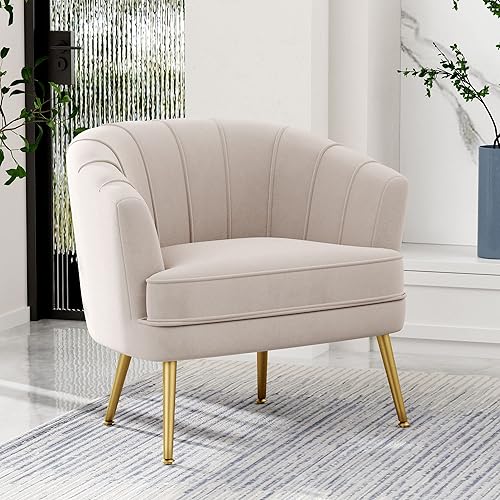 Silla de acento de terciopelo Andeworld, silla de sofá individual moderna tapizada, sillón de club barrel cómodo para sala de estar con patas de