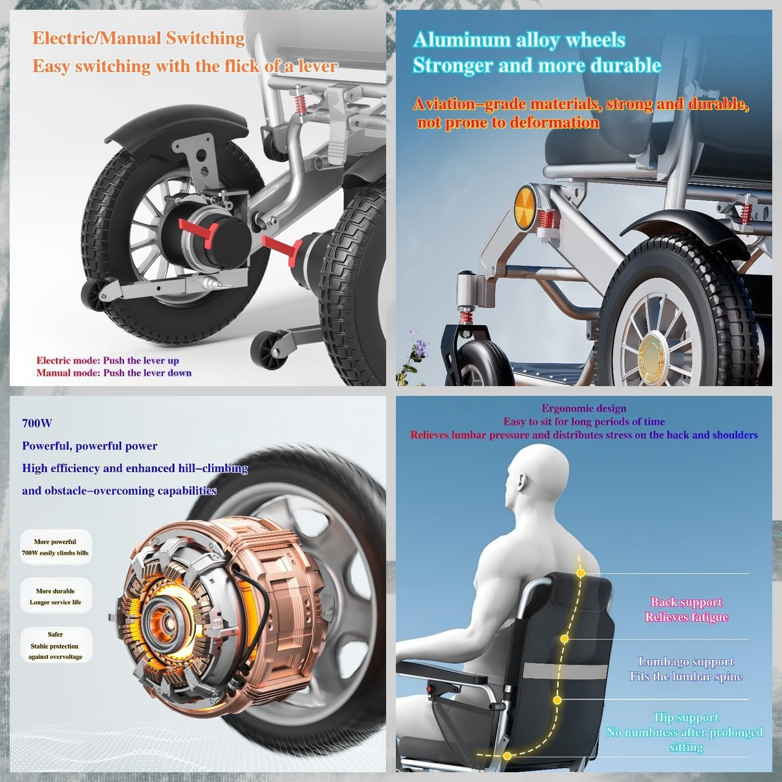 Silla de ruedas eléctrica, diseño plegable ligero, capacidad de carga de 100 kg, compacta y portátil para personas mayores y usuarios discapacitados