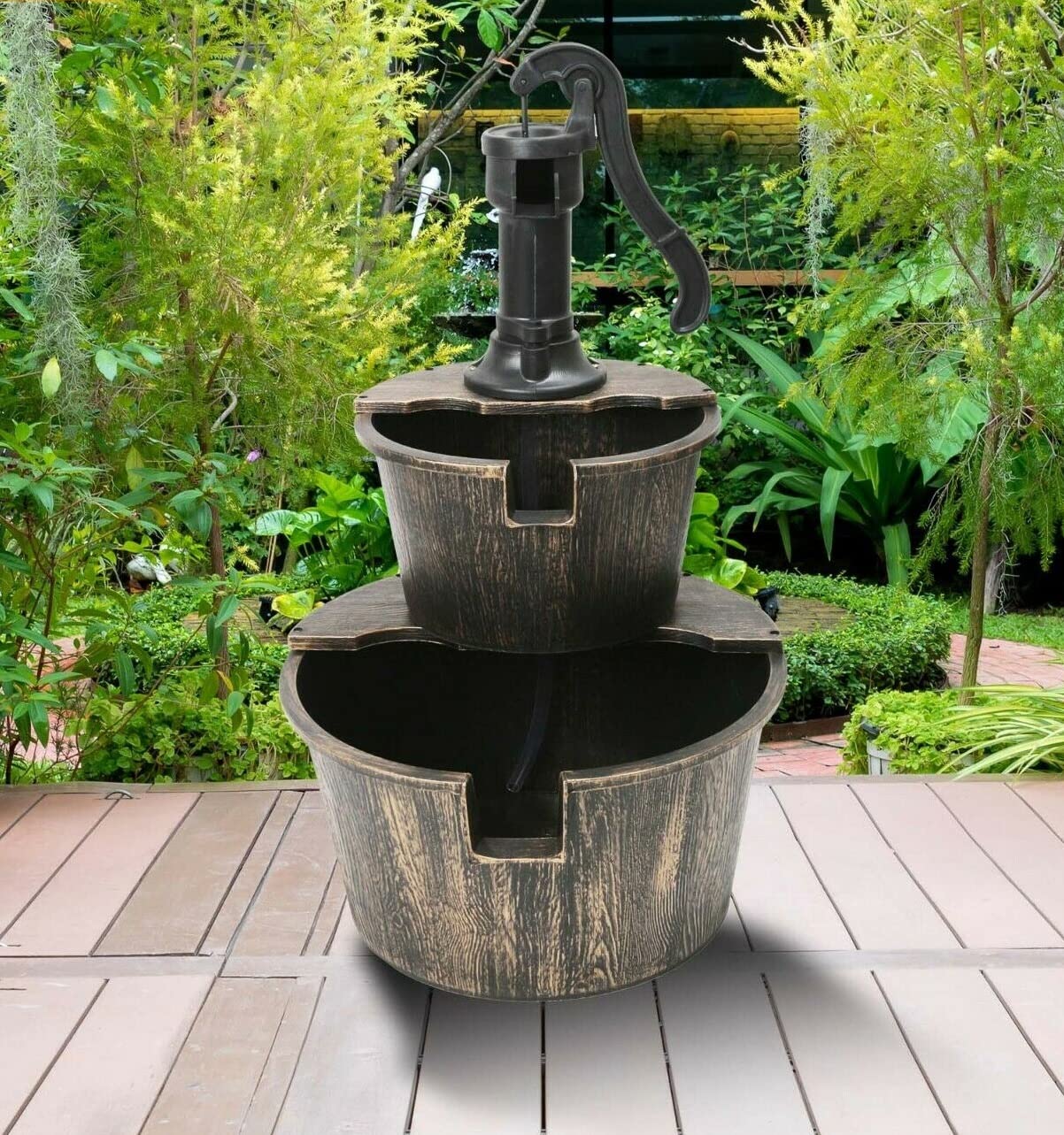 Fontana da esterno a cascata da giardino fontana a cascata a 5 livelli, grigia