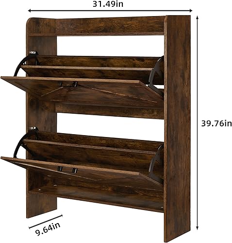 Miniatura 2 de Armario de almacenamiento de zapatos con 2 cajones abatibles, organizador de zapatos independiente con marco de metal abatible para entrada,