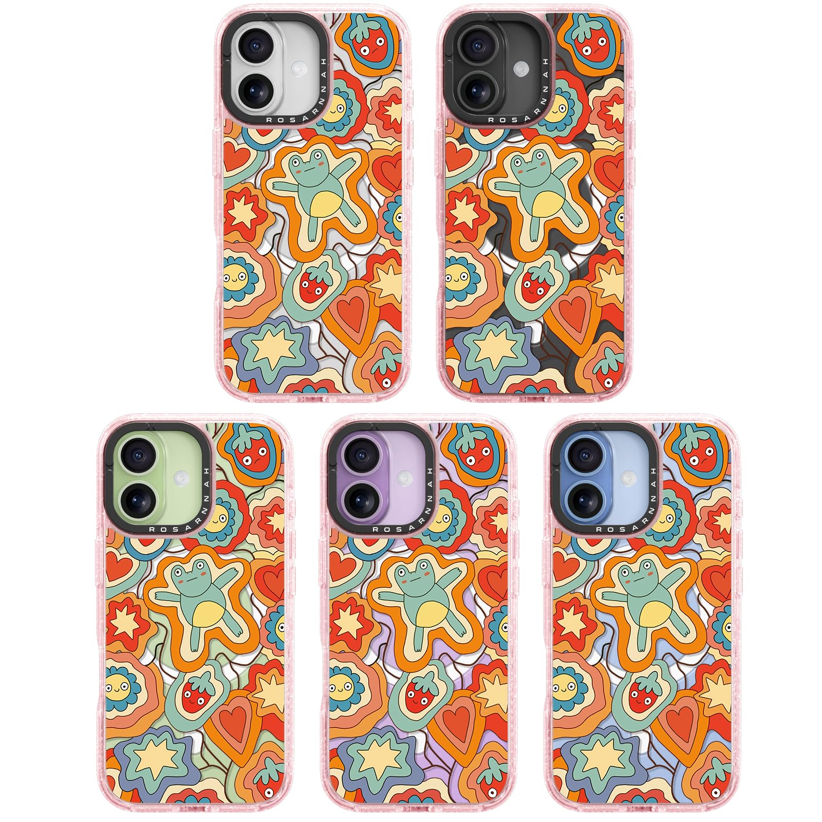 Rosarnnah Bonita funda para iPhone, compatible con Magsafe, duradera, a prueba de golpes, caída de 6.5 pies, diseño divertido de Froggy's Dream para 17 (6.3 pulgadas), rosa brillante