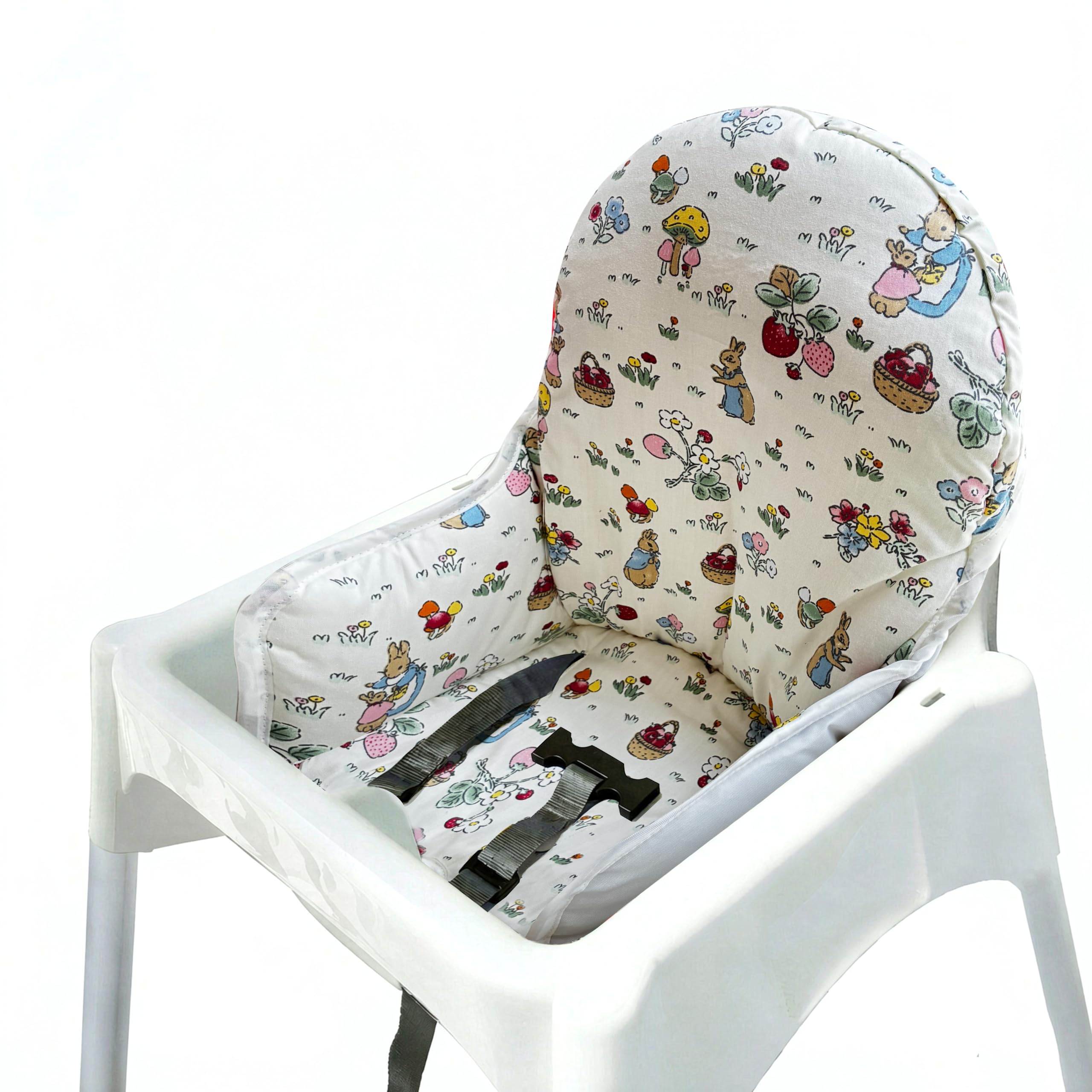 ZARPMA Cotton Seat Covers Compatible for IKEA Antilop Highchair,Cotton Surface and Padded,Rabbit Bunny Pattern Foldable Baby Highchair Cover for Antilop Child Chair Cushion(White)