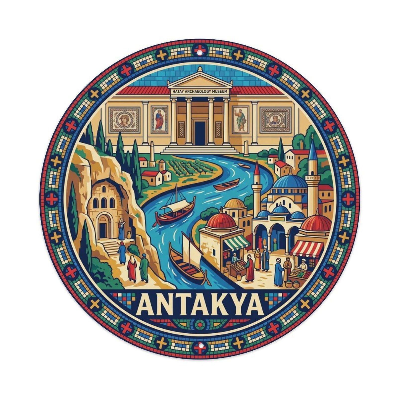 Hatay Antioch Mosaic Historic Turkey Heritage Graphic Metal Tin Sign