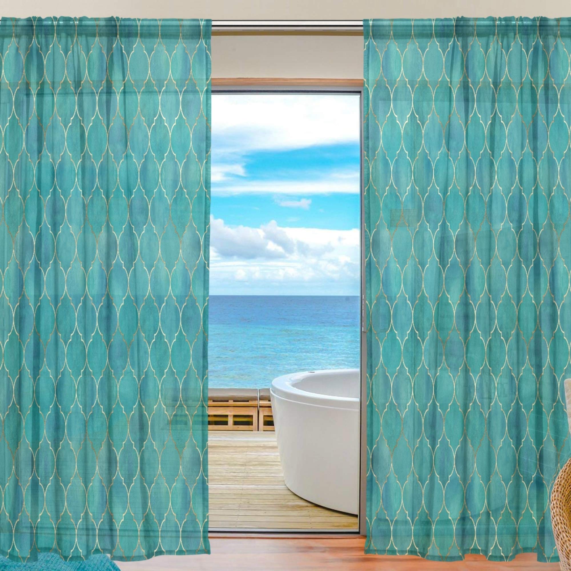 Alaza Voilage Transparent pour fenêtre Motif Feuilles de Palmier Tissu Polyester pour décoration de Chambre à Coucher, Porte de Cuisine, Salon, 2 Panneaux 213,4 x 139,7 cm, Polyester, Plaid