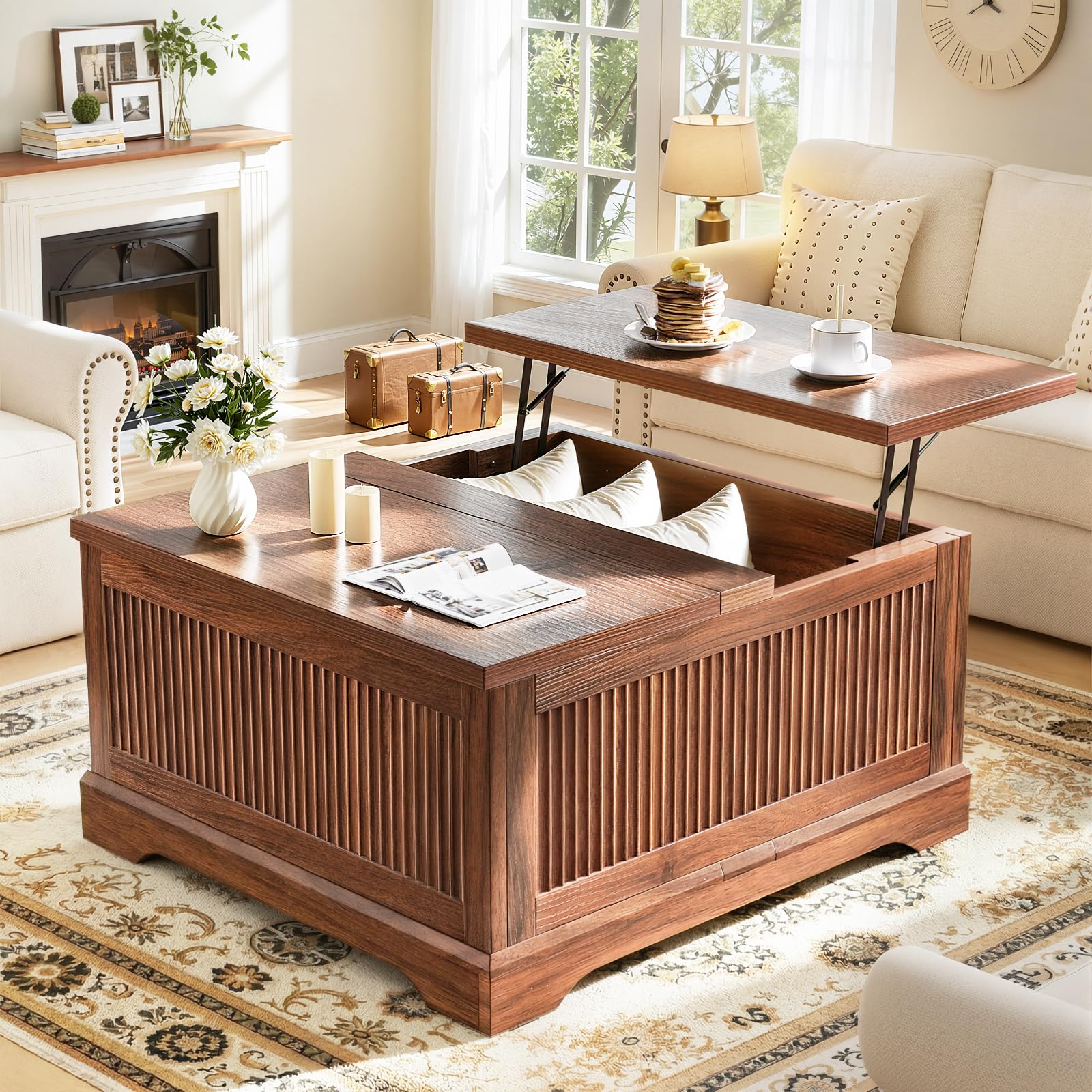 Lift Top Coffee Table with Storage Fluted Coffee Tables with Lifting Top Modern Farmhouse Square Center Table for