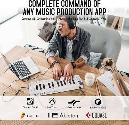 Miniatura 2 de Controlador de teclado MIDI USB Bluetooth de 25 teclas, controlador midi portátil y recargable para Mac y PC, producción de música dinámica con
