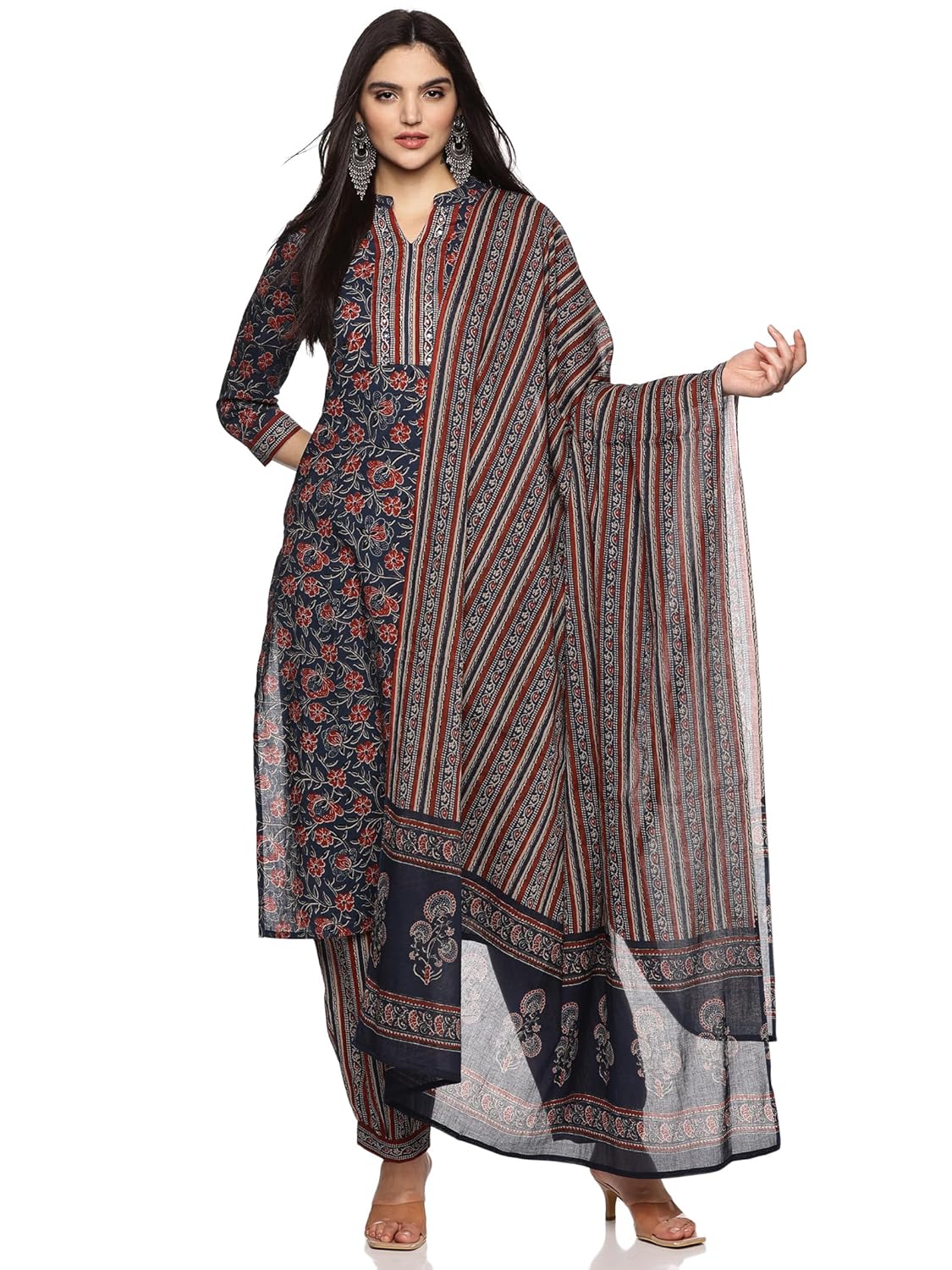 RAJMANDIRFABRICS Women’s Cotton HandWork Floral Printed Straight Kurta Pant With Dupatta Set (Blue & Red) RAJMANDIRFABRICS Women’s Cotton HandWork Floral Printed Straight Kurta Pant With Dupatta Set (Blue & Red)