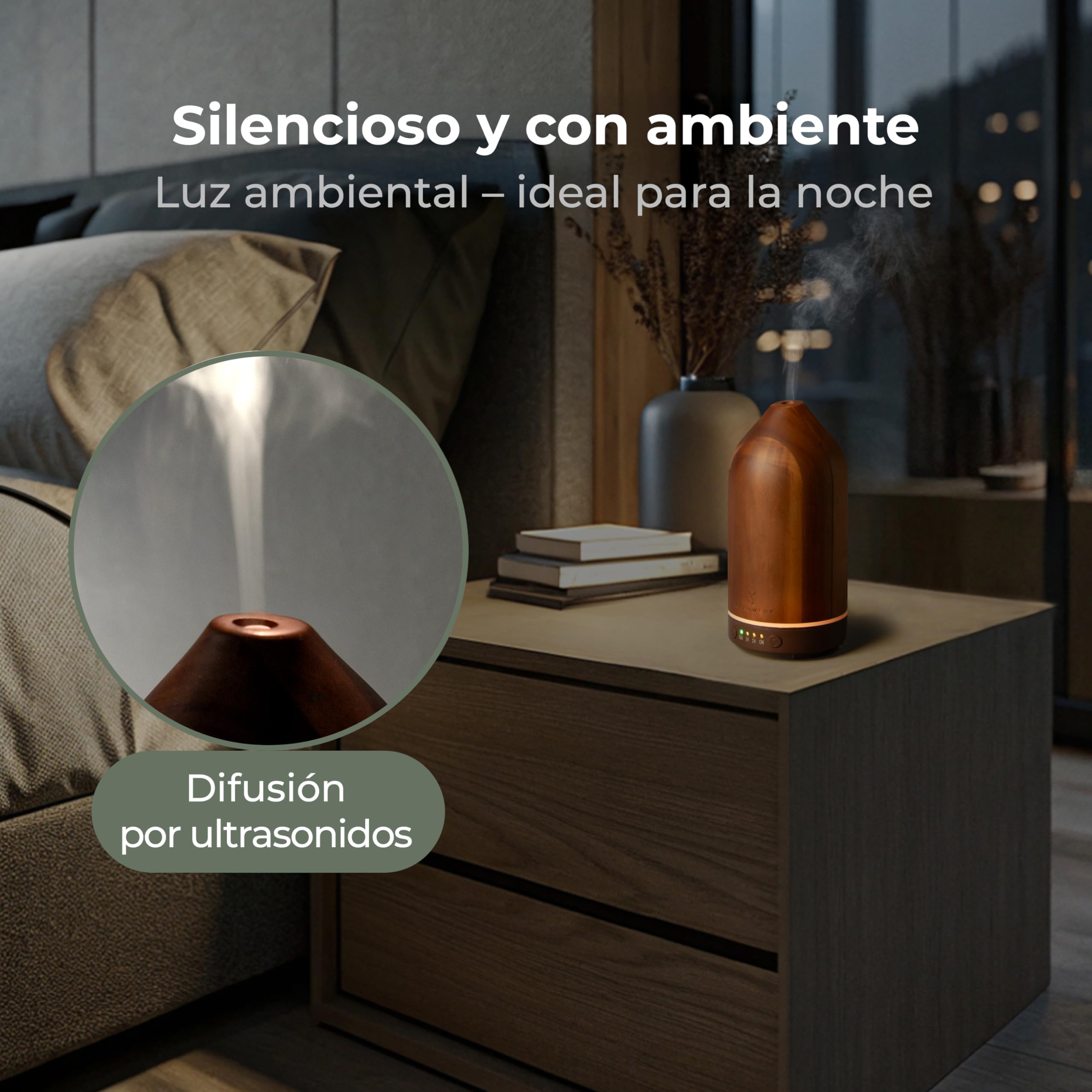 WALDWERK Difusor de Aromas (100 ml) de Elegante Madera de Acacia - Humidificador aceites Esenciales para un Ambiente Agradable - Difusor aceites Esenciales - Humidificador de Aire aromaterapia