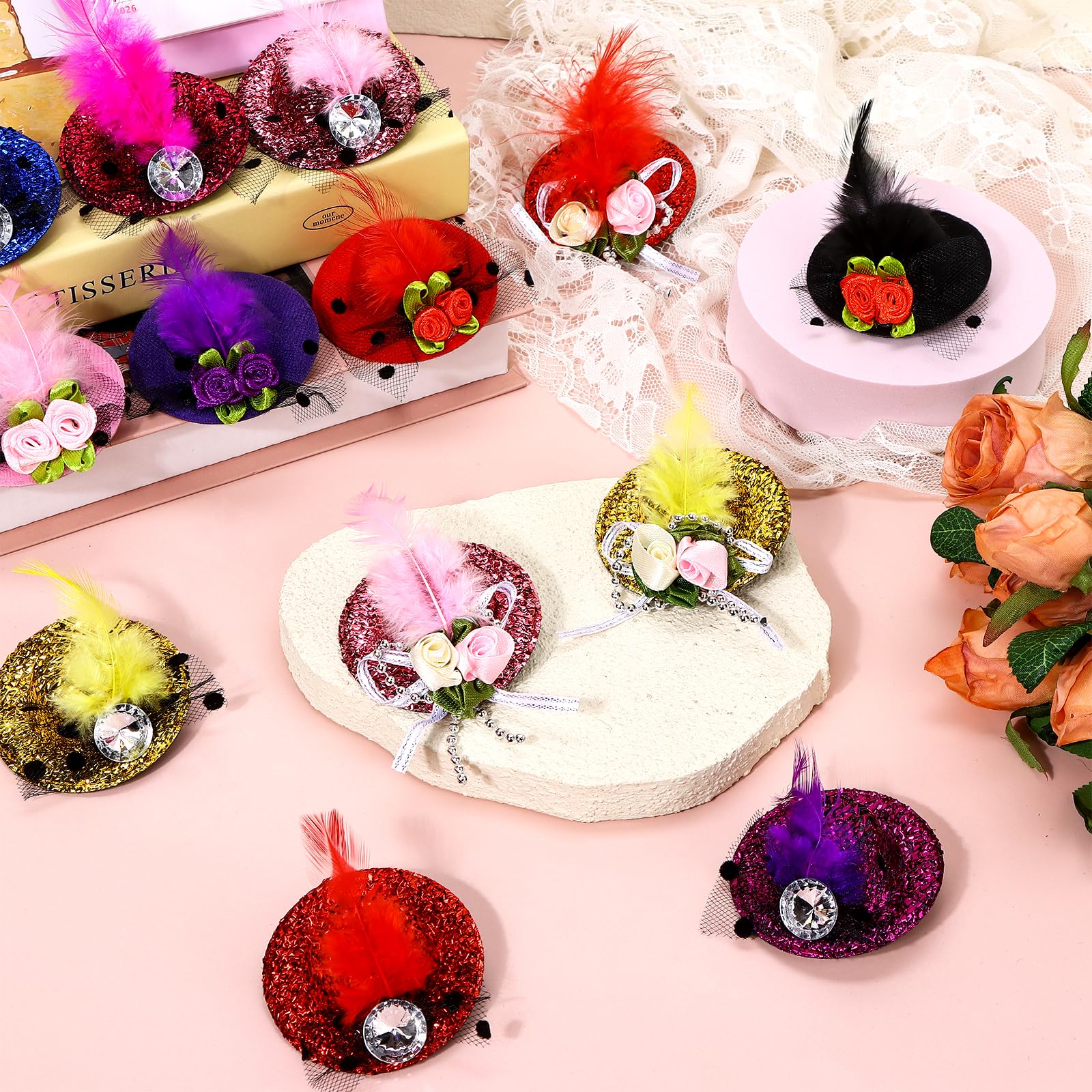 Amazon.com: 48 Pieces/72 Pieces Mini Hat Hair Clip Mini Top  display picture 2