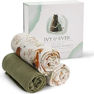 Organic Cotton Muslin Swaddle Blankets Unisex - Woodland Baby Swaddle Wrap Nursery Receiving Blankets Neutral - Baby Swaddle Blanket 47 x 47 inches Woodland Receiving Blankets 3 Pack