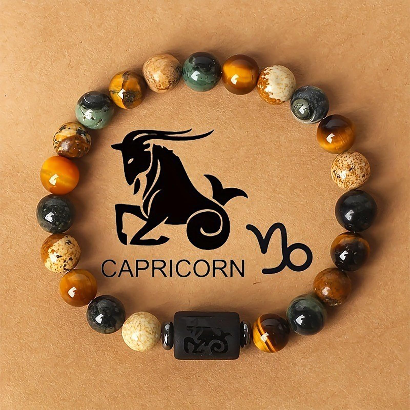 Astrological Tiger Eye Stone Bracelet - Zodiac Constellation Bracelets, Natural Energy Stone Black Onyx Beaded Stretch Bracelets Stress Relief Healing Crystal Beads Bracelet (Capricorn)