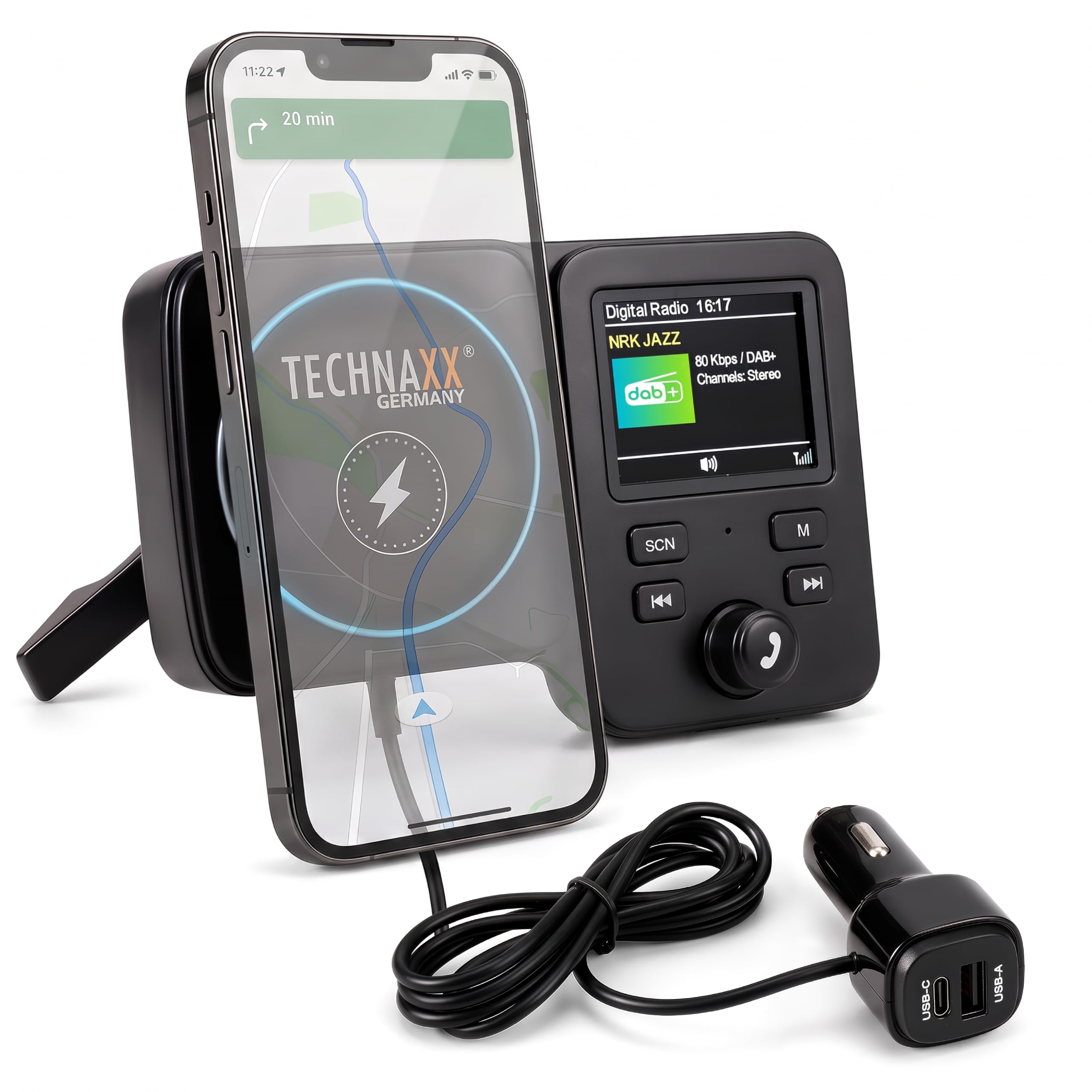 Technaxx Émetteur Dab+ FM, 15W, USB-C, Bluetooth 5.3 FMT1800