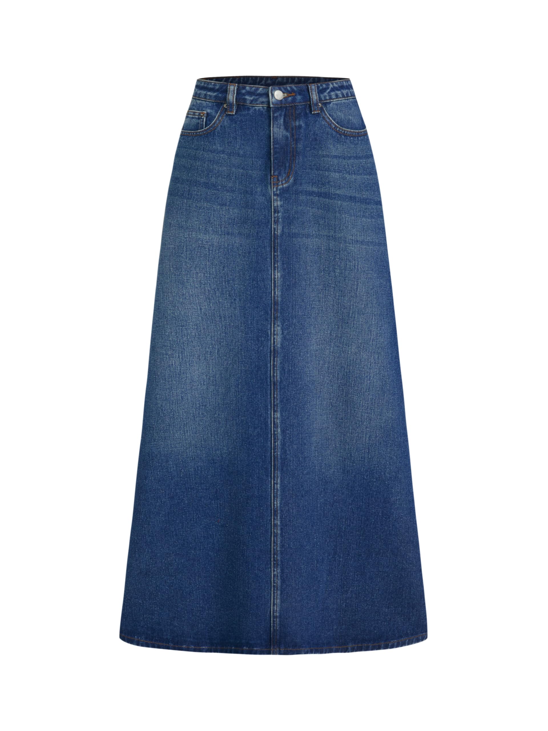 CIDER Denim Skirt Jean Skirt Maxi Skirt A Line Long Skirt High Waist Frayed Hem Denim The Maxi