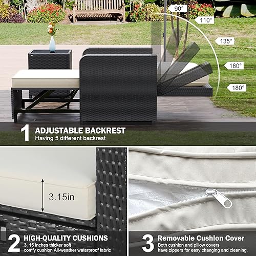 Miniatura 5 de Juego de muebles de mimbre para patio al aire libre juegos de muebles convertibles de ratán con cojín otomano impermeable para exteriores, sillas de