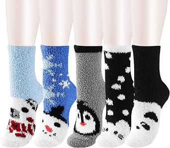 WaySoft Fluffy Fuzzy Socks for Women & Teen Girls - 4 to 5 Pairs Bulk Pack - 2023 Holiday Collection - Cozy Warm Fleece Socks
