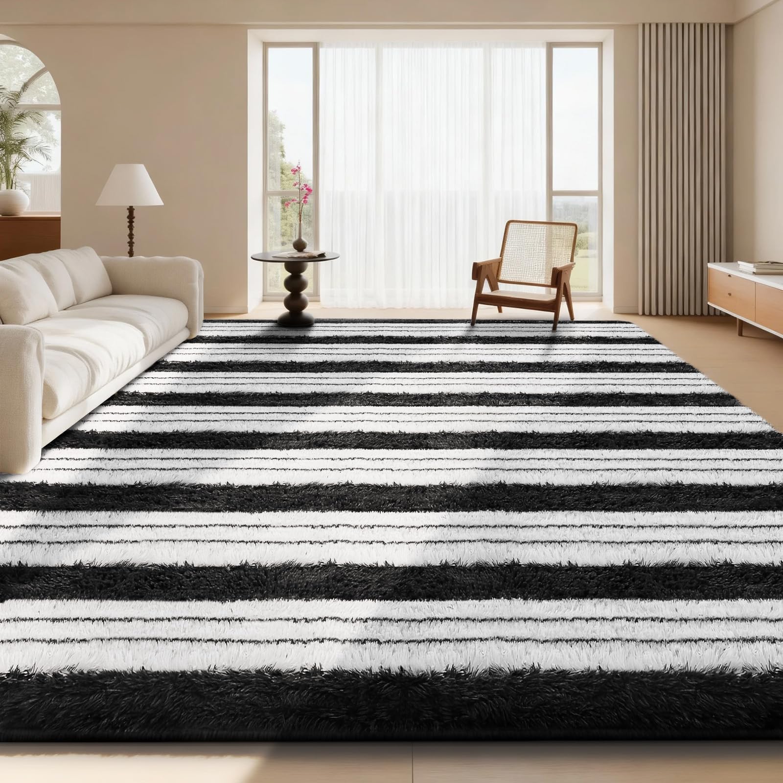 Treeboy Rugs Living Room 120x160cm, Striped Area Rug for Bedroom, Washable Rug Anti Slip, Extra Large Fluffy Shaggy Rugs Modern Floor Carpets Mat Beside Carpet for Kids Living Room — image 1