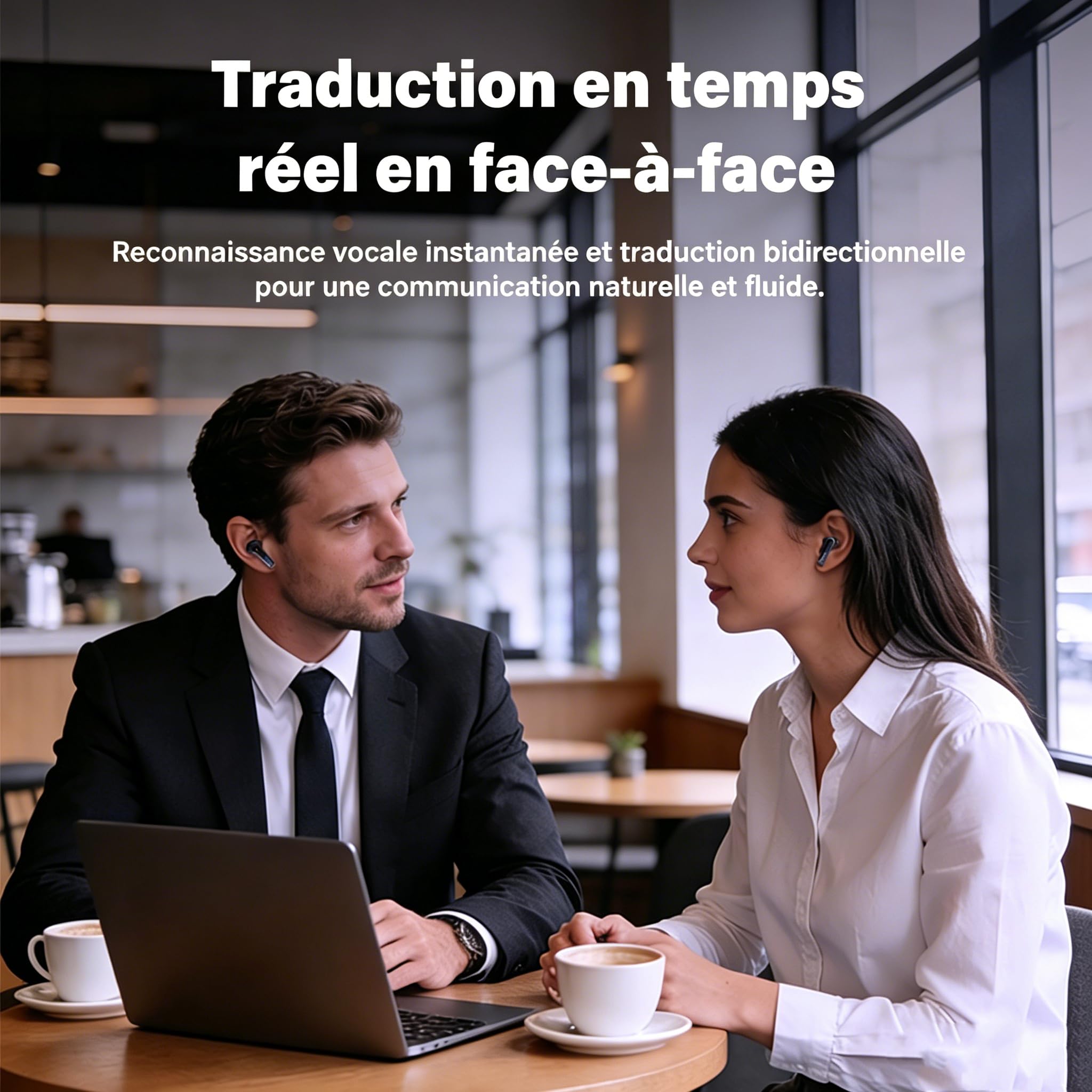 Ecouteur Traducteur Instantané 165 Langues Bluetooth 6.0 Écran Tactile 7 Modes Autonomie 60 h Noir