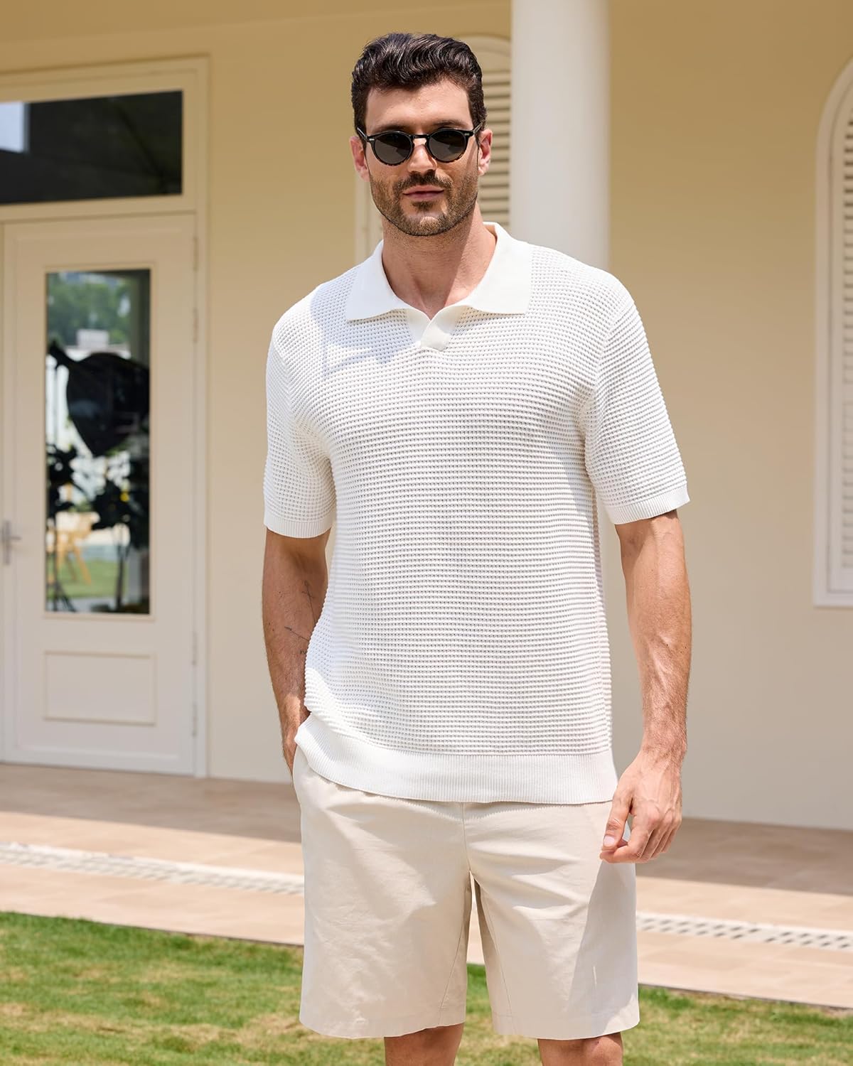 Kallspin Mens Polo Shirts Knit Textured Short Sleeve Cotton T Shirt Casual Summer Beach Top Collared Golf Shirts - Image 2