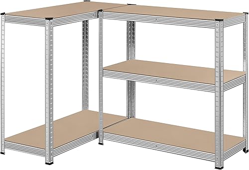Miniatura 7 de Topeakmart 2 estantes utilitarios de 5 niveles, estantes de almacenamiento de metal, estantería de garaje, estantes de almacenamiento ajustables