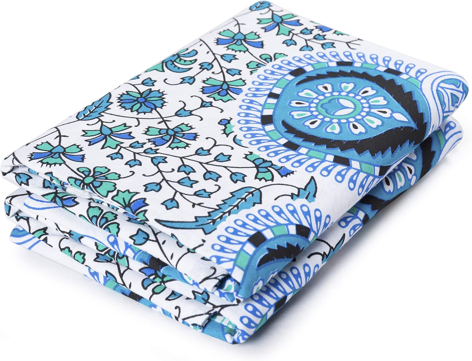 Popular Handicrafts Indian Hippie Bohemian Beautiful Peacock Mandala Window Curtain Panels White Blue