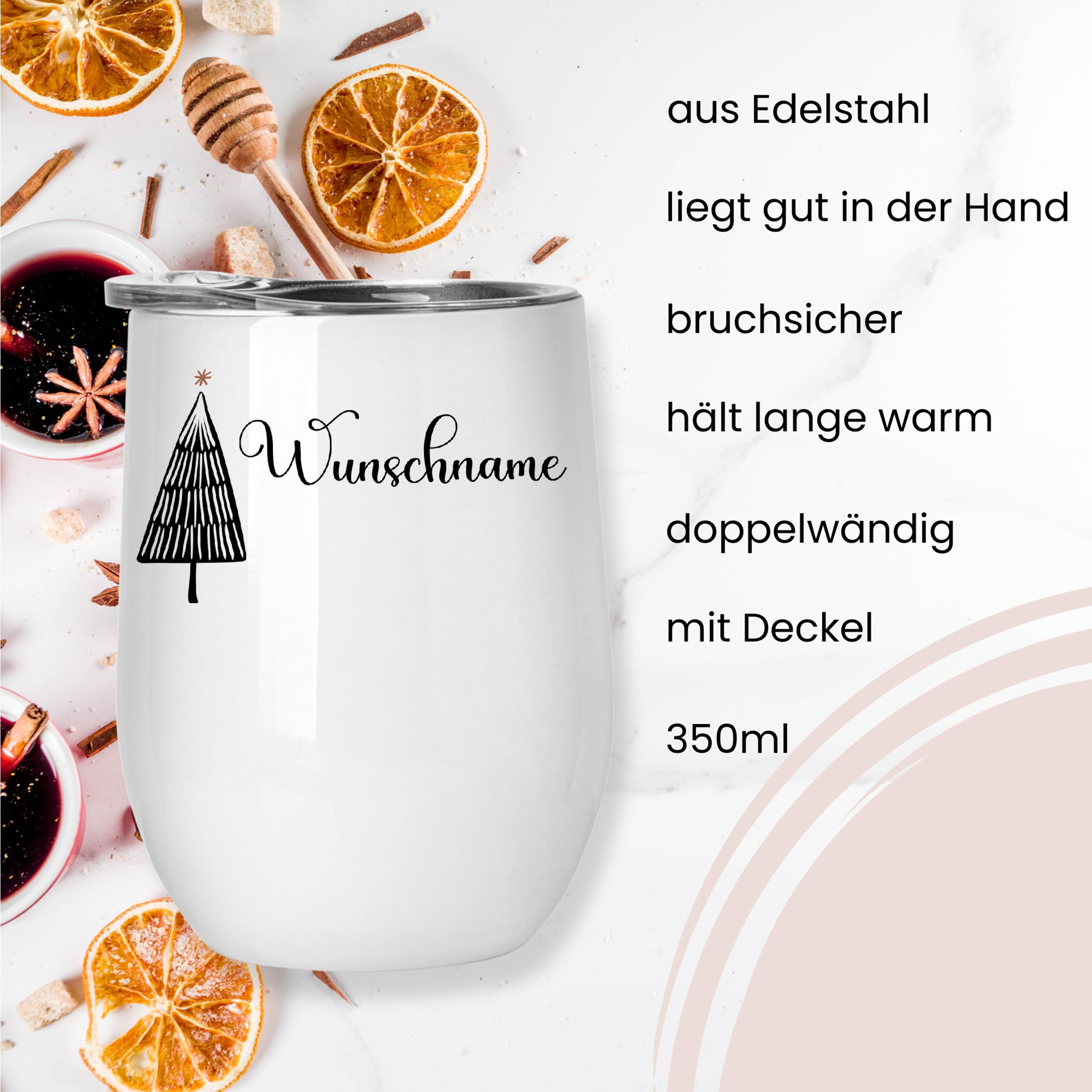 GRAZDesign Glühweinbecher Set personalisiert Geschenkset Weihnachten mit zwei Namen Edelstahl Becher