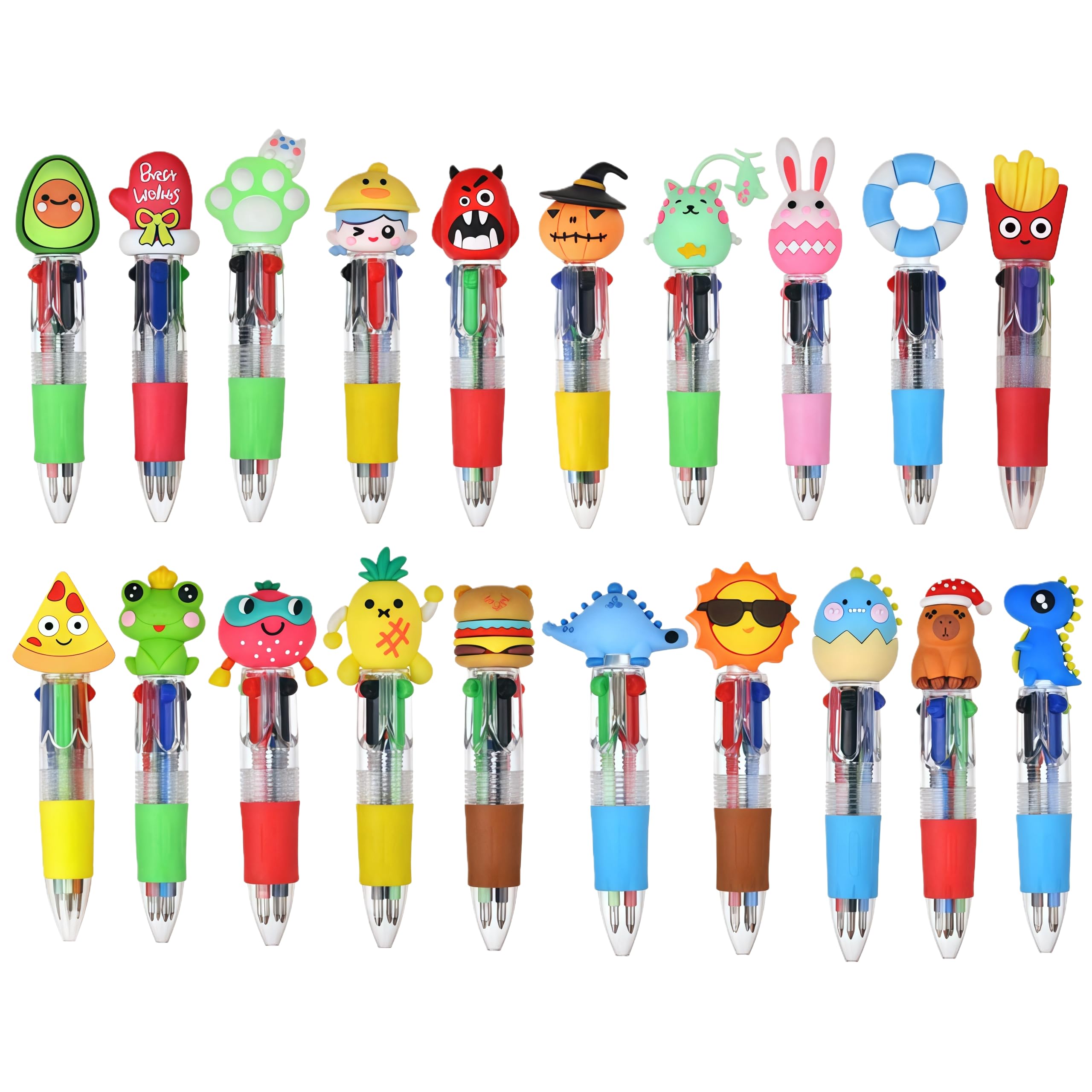 Lot de 20 stylos à bille multicolores 4 en 1 pour enfants, pour anniversaires et fêtes d'enfants