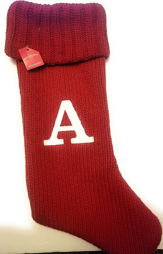Wondershop Christmas Holiday Thick Red Stocking Monogram Letter A Measures 19" Holiday Mantel Decoration