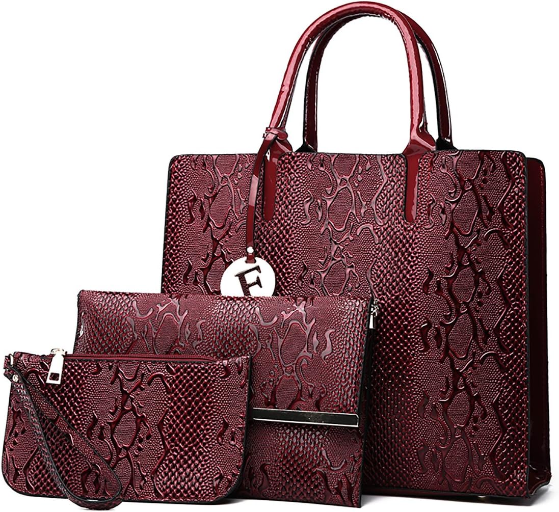 Tisdaini Women's Handbags Fashion 3 Set Crocodile Leather Casual Cross-Body Top-Handle Shoulder Wallet